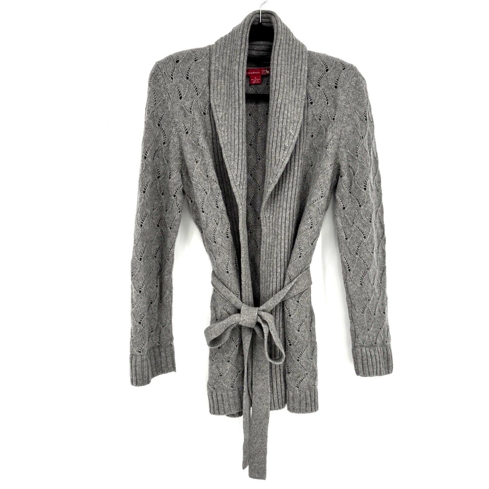 Wild About Cashmere Women XL Belted Sweater Shawl Collar Gray SAKS FIFTH AVENUE